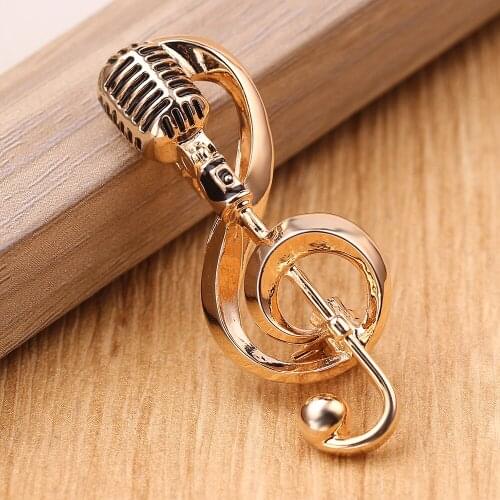 10pics/lot Alloy Gold Color Microphone Music Note Brooches Enamel Pin For Women Men Singer Party Concert New Years Gift Jewelry
