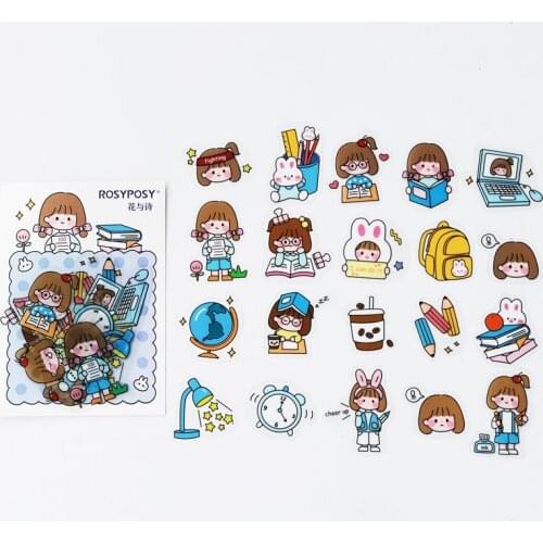 40PCS /Bag Lovely Study Girl Adhesive Sticker DIY Craft Notebook Computer Decoration