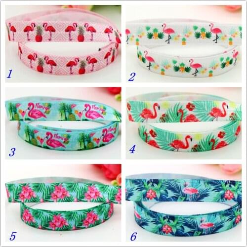 5/8'' Free shipping Fold Elastic FOE flamingo pineapple flowers printed headband headwear diy decoration wholesale OEM D539