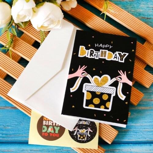 6sets Happy Birthday Cards Creative Baptism Birthday Party Invitation Greeting Cards With Envelope Sticker DIY Gift Message Card