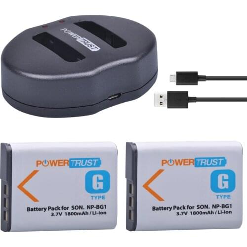 2Pcs 1800mAh NP-BG1 NP BG1 NPBG1 Camera Battery + Dual USB Charger for SONY HX10 W30 W210 W100 W110 W120 H50 H55 H70 HX9 T20