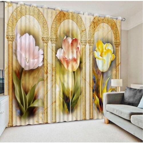 Big flower curtains 3D Curtain Printing Blockout Polyester Photo Drapes Fabric For Room Bedroom Window