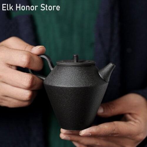 180ML Black Ceramic Teapots Japanese Style Retro Teakettle Handmade Porcelain Kung Fu Tea Teaset Strainers Hand Grasp Pot Kettle