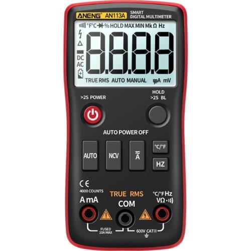 AN113A Digital Multimeter True RMS with Temperature Tester 4000 Counts Auto-Ranging AC/DC Transistor Voltage Meter