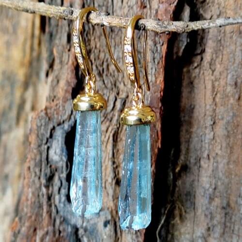 Long Prismatic Ice Crystal Earring for Women Micro Paved Zircon Gold Hook Blue Icicle Hanging Dangle Earring Transparent Jewelry