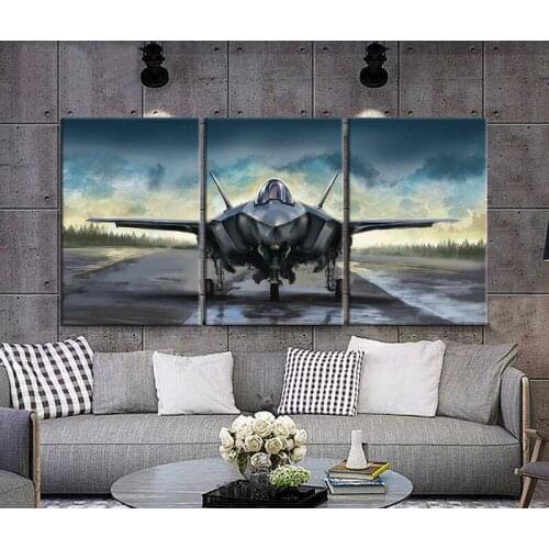 Home Decor Modular Canvas Picture 3 Piece F-35A Lightning II Fighter Scenery Art Room Poster Home Wall Canvas Painting