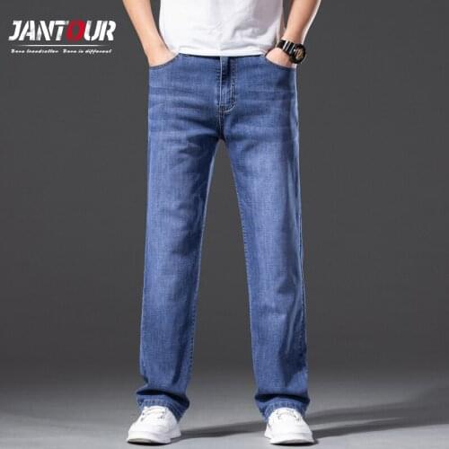 Jeans For Men Loose Straight Pants Classic Brand Denim Designer Vintage gray Casual Straight Elasticity Trousers Male 40 42 44