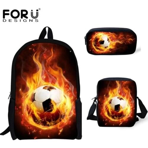 FORUDESIGNS 3D Water Fire Football Soccer School Backpacks 3 Pcs/set Children School Bags Travel Backpack for Teenager Boys Kid