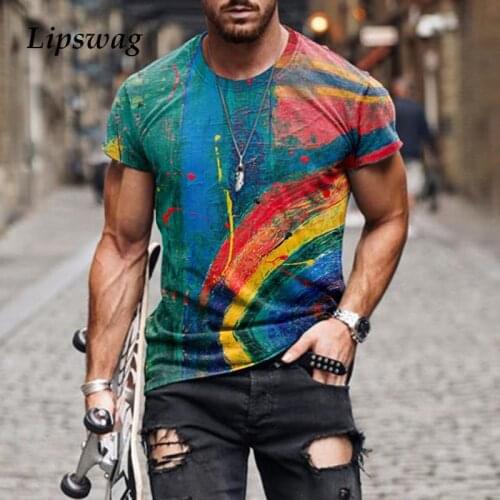 Colorful Print Fashion Round Neck T-Shirts For Men Casual 2021 Summer Short Sleeve Tee Male Plus Size Tops Pullovers Streetwear
