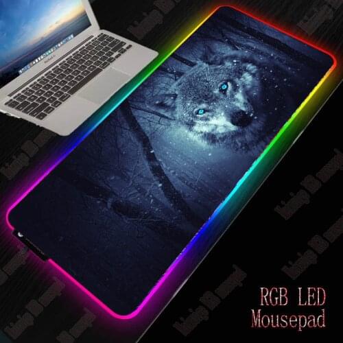 XGZ Wolf Animal Gaming Mouse Pad Gamer Computer Mousepad RGB Backlit Mause Pad Large Mousepad XXL for Desk Keyboard LED Mice Mat