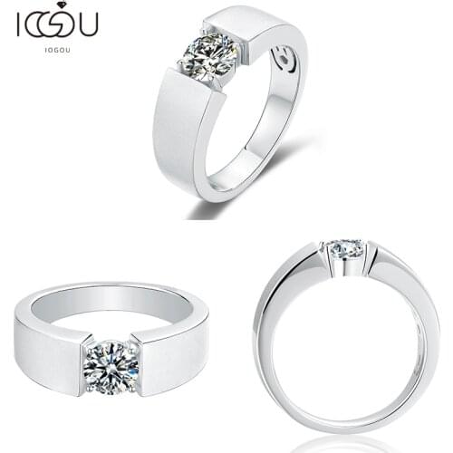 IOGOU 1 Carat D Color Moissanite Diamond Rings For Men 100% Real 925 Silver High Carbon Simulated Diamond Wedding Ring Jewelry
