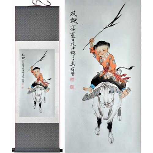 Chinese Art Painting Home Office Decoration Chinese painting art figure painting Mutong qiniu