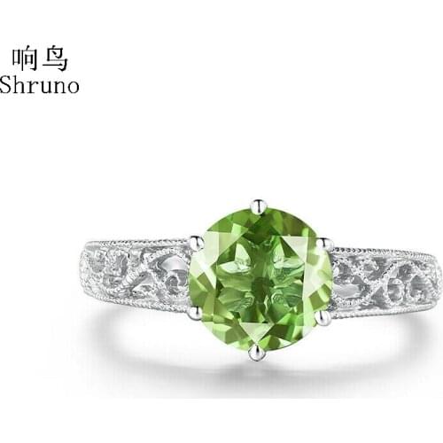 Shruno Flawless Round 8mm 1.6ct Peridot Gemstone Vintage Anniversary Ring Solid 14k White Gold Women Fine Jewelry Gift