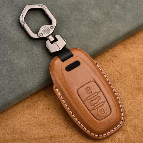 Leather Car Remote Smart Key Cover Shell Fob Case for Audi A1 A3 A4 A5 A6 A7 A8 Quattro Q3 Q5 Q7 2009-2011 2012 2013 2014 2015