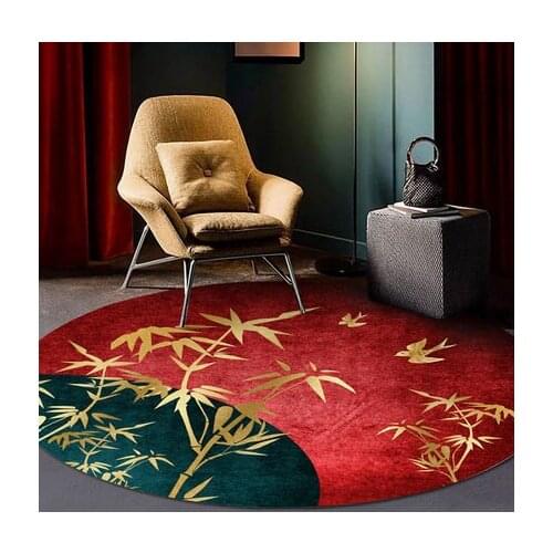 Chinese Style Red Round Carpet Bedroom Tea Room Non-Slip Home Decoration Mat