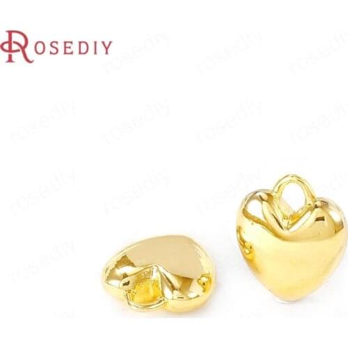 40585)6PCS 12x10MM 24K Gold Color Brass Heart Charms Pendants Jewelry Making Supplies Diy Findings Accessories