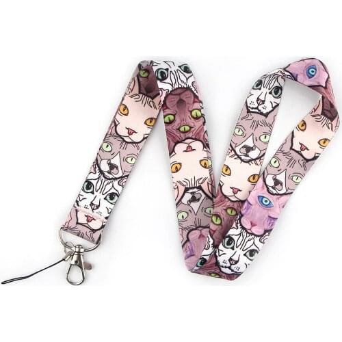 Cute Cartoon Cat Neck Strap Lanyard For Keys USB Gym ID Badge Holder Mobile Phone Straps DIY Hang Rope Webbing Keychain Lanyards