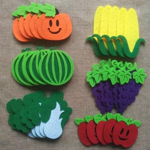 Fruit Vegetables Wall Sticker Handmade Cartoon DIY Felt Craft School NonWoven Patch Applique Pad Kindergarten Decoration