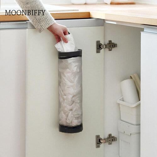 Round Storage Bag Grocery Sundries Bag Holder Wall Mount Storage Dispenser Nylon Kitchen Organizer