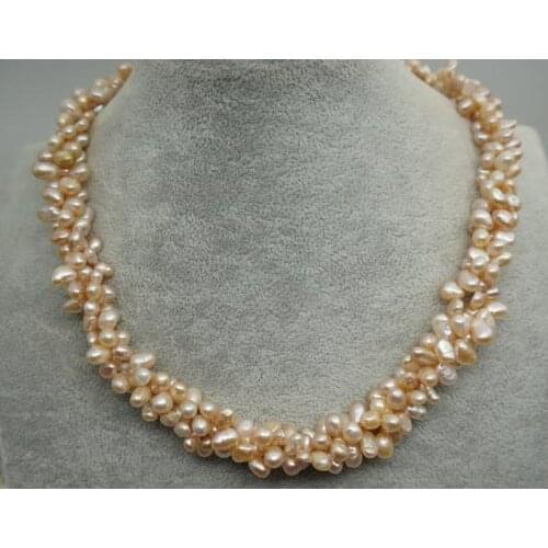 Genuine Freshwater Pearl Necklace Champagne Color Three Rows Real Pearl Jewellery Wedding Necklace,Mothers Day,Brides Gift