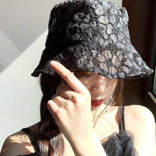 Woman caps bucket hats lace the sun goddess of fisherman cap spring and summer sun hat day shopping joker ins hollow out flowers