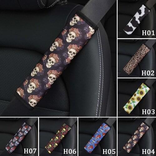 Skull Printed Safety Belt Cover Car Truck Universal Safety Belt Covers Shoulder Pads Protection Flower Padding Auto Accessories