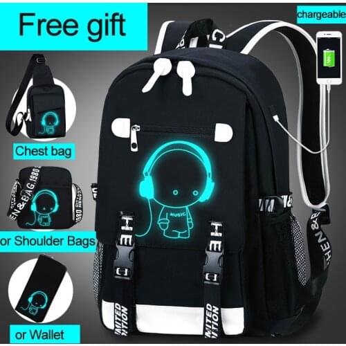 Student School Backpack 3D Luminous Animation USB Charge School bag for Teenager boy anti-theft childrens backpack schoolbags