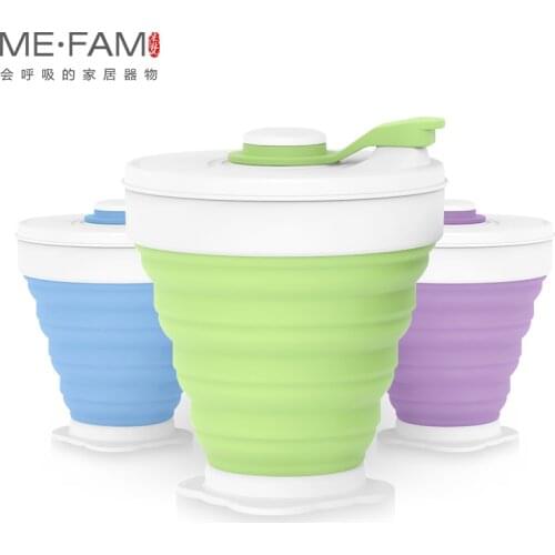 ME.FAM 350ml Silicone Travel Folding Cup Portable Retractable Camping Drinking Water Cups Collapsible Milk Coffee Mug BPA Free