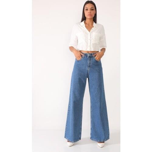 Blue High Waist Super Wide Leg Jeans Pant for Women Streetwear Loose Female Denim Jeans Buttons Zipper Ladies Jeans 100 Cotton