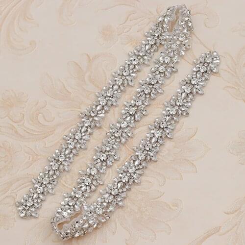 WENXI 1YARD Handmade Rose Gold Crystal Rhinestone Applique Trim Sewing On For Wedding Dress Belt DIY Bridal Sash WX817