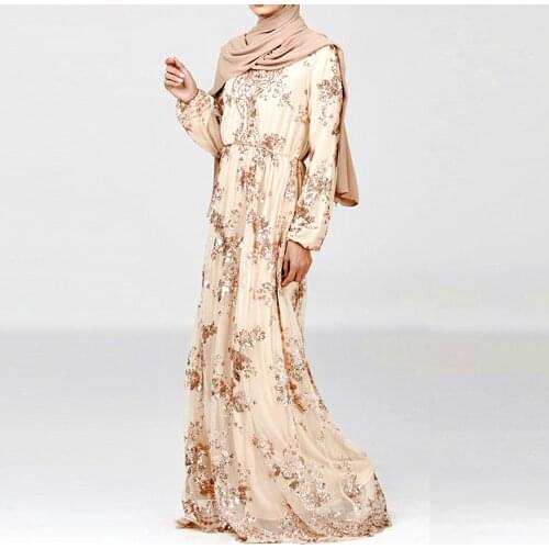 Southeast Asia Middle East Dubai Evening Dress Embroidered Sequins Chiffon Robe Full-sleeve Vestioes V-neck Party Dresses