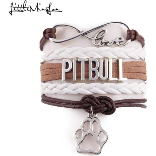 Infinity love PITBULL women bracelet stacks dog paw charm leather wrap men bracelets & bangles for women jewelry accessories
