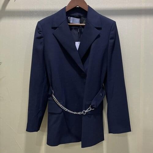 Womens autumn wool blended blazer office ladies jacket French brand with metal belt commuter blazer women