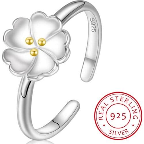 Free Shipping Fine Jewelry Real 925 Sterling Silver Ring Sakura Adjustable Flower Ring For Women Gift Jewelry 1pcs Wholesale