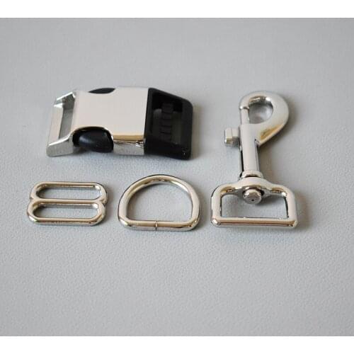 1 set 8 button 25mm 4 times Metal release buckles D rings sliders for cat dog collar adjustable buckles DIY sewing accessories