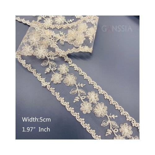 1YARD Width:5cm Flower Lace Trim Rose Gold for Ribbons Garment and Fabric Dress Sewing Accessories Decoration (SS-2310)