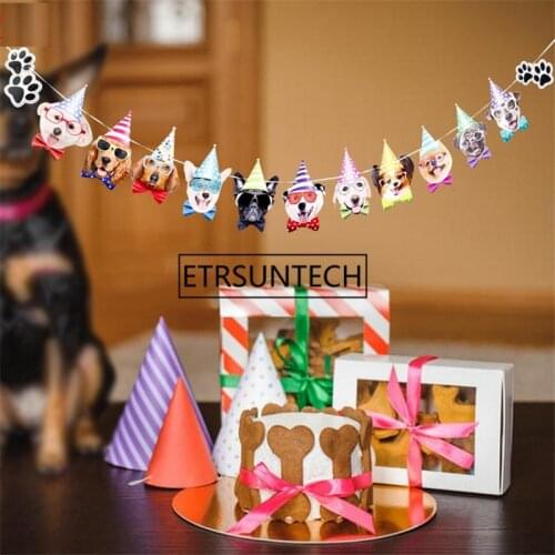 100pcs Pet Birthday Theme Party Decor Cat Face Dog Pet Flag Animal Banner Pet Birthday Party Decoration