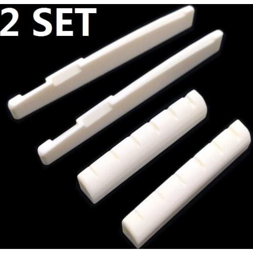 2 Sets of 4pcs Acoustic Guitar Bone Bridge Saddle and Nut Made of Real Bone