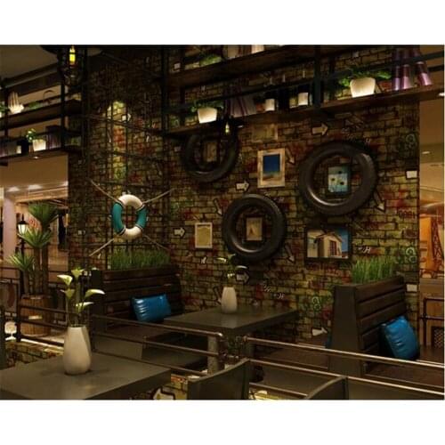 Beibehang American retro brick pattern fashion wall paper personality graffiti British coffee restaurant tea hotel 3d wallpaper