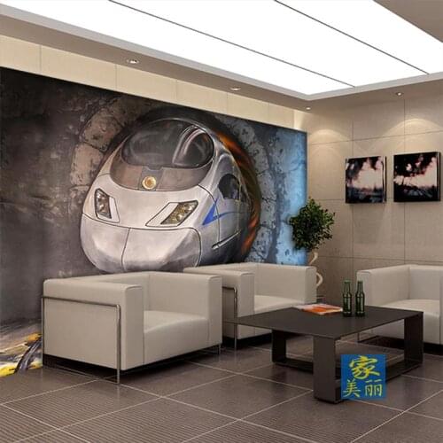3d high-speed rail trains with a large mural wallpaper TV backdrop living room bedroom sofa custom size