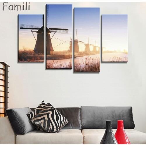 4 Panel Modern Printed Netherlands City Wall Painting Canvas Landscape Art Home Decor Wall Pictures For Posters And Prints No Fr
