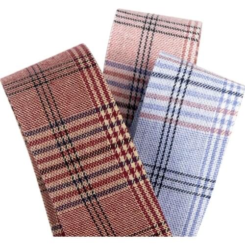 5Meter/Lot 10 25 50mm Thick Quality Autumn Winter Scottish Wine Red Plaid Ribbon Fabric Cloth Layering DIY Hair Bowknot Material