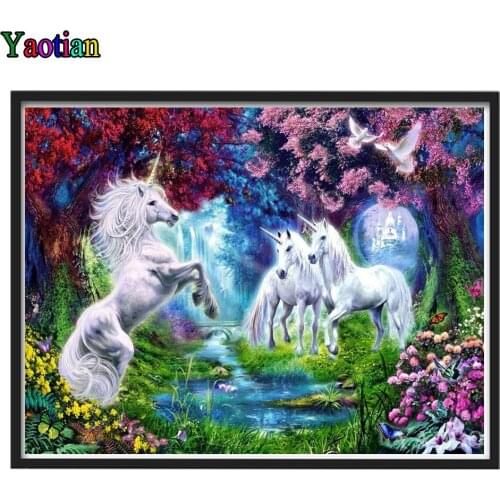 5D DIY Diamond Painting Unicorn fantasy forest landscape Diamond Embroidery Rhinestone Full Square Round Drill Crafts Home Decor