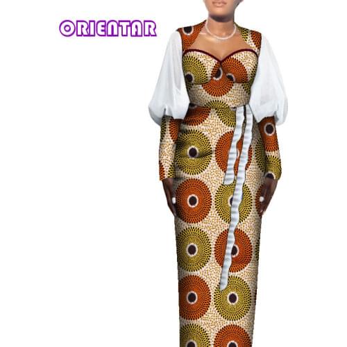 African Dresses for Women Low-necked Sexy Bazin Riche Ladies African Clothes Maxi Dress Robe Africaine Evening Party WY121