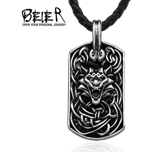 Beier 316L stainless steel Norse Viking wolf head Pendant Necklace Scandinavian high quality odin amulet men jewelry LP453