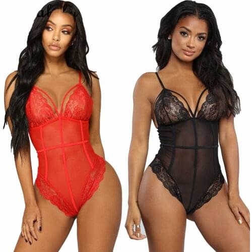 Sexy Lingerie Bodysuit Women Lace Floral Nightwear Underwear G-string Deep V-Neck Sleepwear Female Erotic Sex Summer Costume