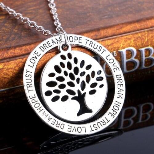 Hot Tree of Life Family Gifts Love Dream Hope Trust Words Round Chain Necklace & Pendant Family Friends Charm Chain Jewelry