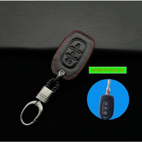 Leather Car Key Case Cover For Renault Twingo Duster Logan Captur Laguna Scenic 3 Button Remote Protect Skin Holder Accessories