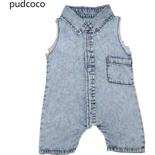 Denim Newborn Baby Turn-down Collar Rompers Sleeveless Summer Boy Girl Cool Jumpsuit Romper Clothes Outfits Kids Clothing