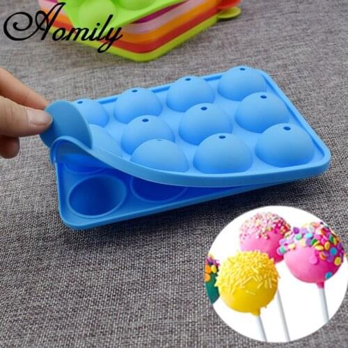 Aomily 12 Holes Lollipop Mold DIY Bakeware Silicone 3D Handmade Pop Sucker Sticks Lolly Candy Chocolate Mold with Stick Shape